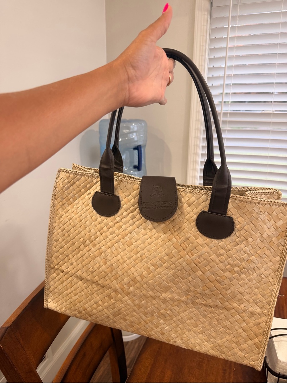 ST Regis Maldives Woven Straw Tote with Dark Brown Handles